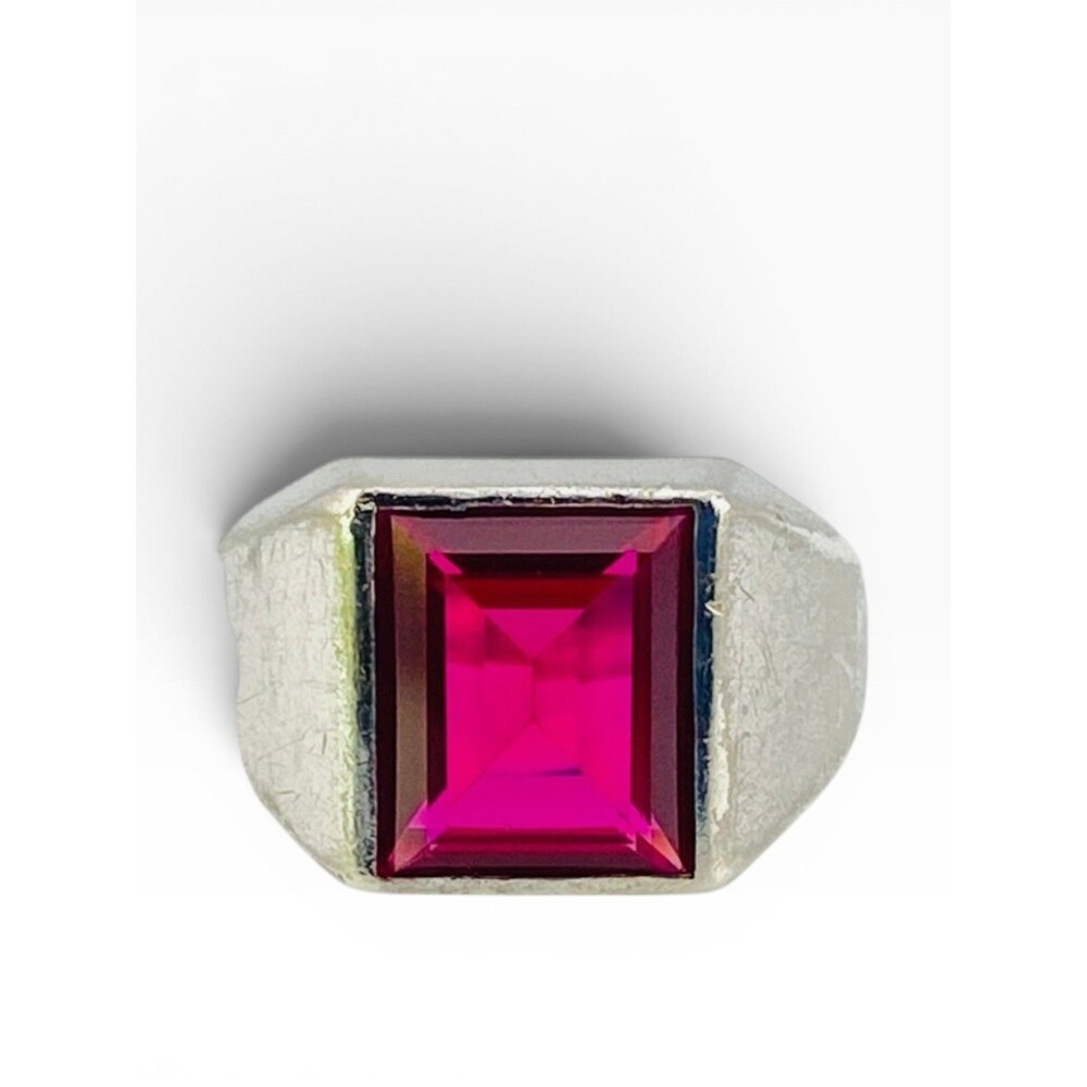 Vintage Men’s Sterling Silver Ruby Signet Ring 4.8 Carats Size 11